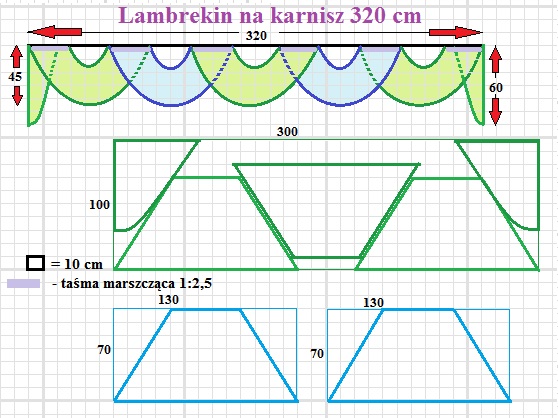 Jak uszyć lambrekiny, firany i łuki - schematy - Lambrekin na karnisz 320cm.jpg