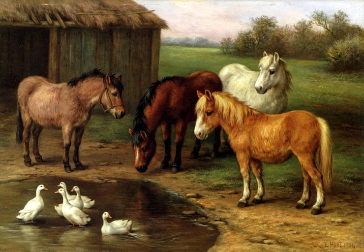 Zwierzątka domowe - Hunt_Edgar_Ponies_By_A_Pond.jpg